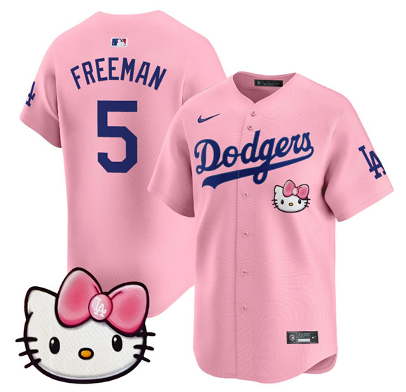 Men's Pink Los Angeles Dodgers #5 Freddie Freeman 2025 Hello Kitty Vapor Limited Stitched Baseball Jersey